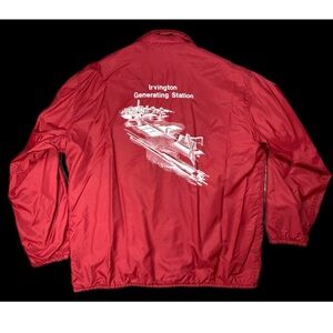 Vintage Coach Jacket Red Snap Button Back Graphic Pla-Jac Dunbrooke Mens Large